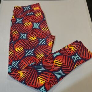 LuLaRoe Women's Leggings with Red and Yellow Geometric Pattern (5c15)